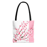 Tote Bag-Pink Floral Blossoms-Pink & White