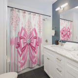 Princess Pink Damask Bow - Shower Curtains