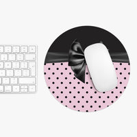 Mouse Pad-Glam Black Bow-Soft Pink-Black Polka Dots