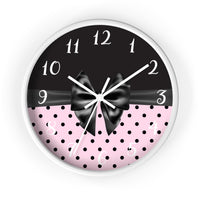 Wall Clock-Glam Black Bow-Soft Pink-Black Polka Dots