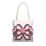 Ballet Pink Black Ruffle Leopard Bow Couture - Tote Bag
