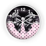 Black Satin Diamond Bow - Pink Polka Dots - Wall Clock