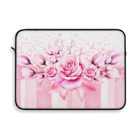 Laptop Sleeve - Blush Ribbons & Roses - Glam Watercolor Floral Stripes