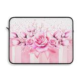 Laptop Sleeve - Blush Ribbons & Roses - Glam Watercolor Floral Stripes