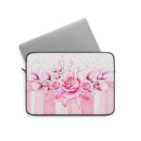 Laptop Sleeve - Blush Ribbons & Roses - Glam Watercolor Floral Stripes