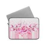 Laptop Sleeve - Blush Ribbons & Roses - Glam Watercolor Floral Stripes