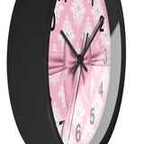 Glam Pink Mauve Bow - White Damask Diamonds - Wall Clock