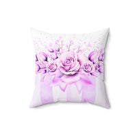 Square Pillow -Lavender Ribbons & Roses - Glam Watercolor Floral Stripes