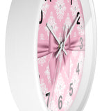 Glam Pink Mauve Bow - White Damask Diamonds - Wall Clock