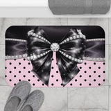 Black Satin Diamond Bow - Pink Polka Dots - Bath Mat