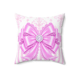 Orchid Lilac Damask Bow - Square Pillow