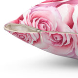 Pink Stripes Floral Roses - Square Pillow