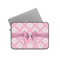 Laptop Sleeve-Glam Pink Mauve Bow-White Damask Diamonds