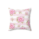 Pink Sugar Blossom Stripes - Square Pillow
