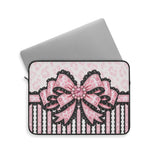 Ballet Pink Black Ruffle Leopard Bow Couture- Laptop Sleeve