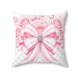 Candy Stripe Pink Couture Bow - Square Pillow