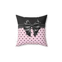 Square Pillow-Glam Black Bow-Soft Pink-Black Polka Dots