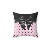 Square Pillow-Glam Black Bow-Soft Pink-Black Polka Dots