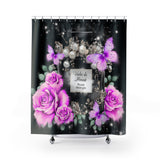Shower Curtains - Purple Midnight Roses - Perfume Bottle Black