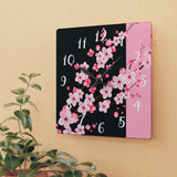 Acrylic Wall Clock-Pink Floral Blossoms-Pink & Black