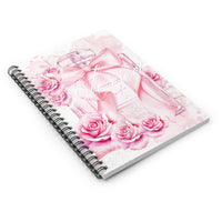 Spiral Notebook (Small) - Pink Blush & Roses Perfume Bottle - Blessed