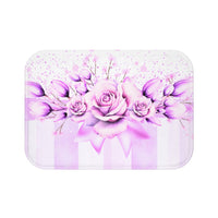 Bath Mat - Lavender Ribbons & Roses - Glam Watercolor Floral Stripes