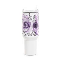 Glam Cup Tumbler, 40oz - Soft Purple Floral - White