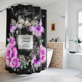 Shower Curtains - Purple Midnight Roses - Perfume Bottle Black