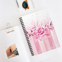 Spiral Notebook (Small) - Blush Ribbons & Roses - Glam Watercolor Floral Stripes