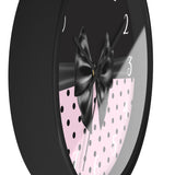 Wall Clock-Glam Black Bow-Soft Pink-Black Polka Dots