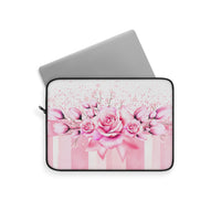 Laptop Sleeve - Blush Ribbons & Roses - Glam Watercolor Floral Stripes