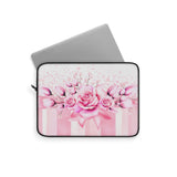 Laptop Sleeve - Blush Ribbons & Roses - Glam Watercolor Floral Stripes