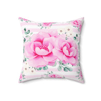 Square Pillow-Magenta Pink Floral-Pink Horizontal Stripes-White