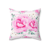 Square Pillow-Magenta Pink Floral-Pink Horizontal Stripes-White