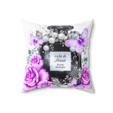 Square Pillow - Purple Midnight Roses - Perfume Bottle White