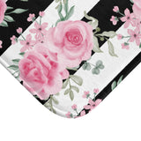 Pretty Pink Roses -Black Stripes - Bath Mat