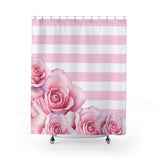 Shower Curtains - Pink Stripes - Floral Roses