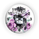 Wall Clock - Purple Midnight Roses - Perfume Bottle White