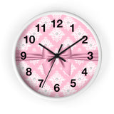Glam Pink Mauve Bow - White Damask Diamonds - Wall Clock