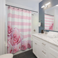 Shower Curtains - Pink Stripes - Floral Roses