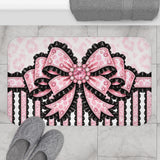 Ballet Pink Black Ruffle Leopard Bow Couture - Bath Mat