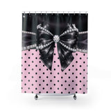 Black Satin Diamond Bow - Pink Polka Dots- Shower Curtains