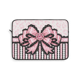 Ballet Pink Black Ruffle Leopard Bow Couture- Laptop Sleeve