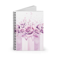Spiral Notebook (Small) - Lavender Ribbons & Roses - Glam Watercolor Floral Stripes