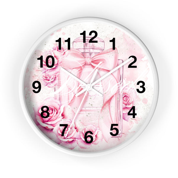Wall Clock - Pink Blush & Roses Perfume Bottle - Blessed