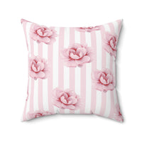 Square Pillow-Pink Floral Pinstripes
