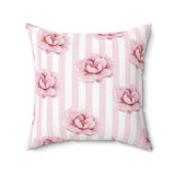 Square Pillow-Pink Floral Pinstripes