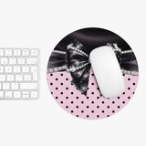 Black Satin Diamond Bow - Pink Polka Dots - Mouse Pad