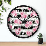 Pretty Pink Roses -Black Stripes - Wall Clock