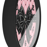 Obsidian Lace Bow in Princess Pink - Wall Clock